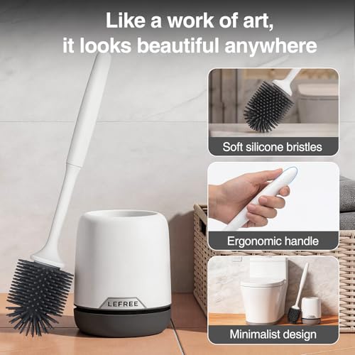 Lefree Silicone Toilet Brush and Holder Set with Ventilated Holder, Floor Standing & Wall Mounted Toilet Scrubber - color: Black, size: 1 Pack