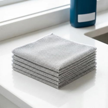 5 Pack Multipurpose Wire Dishcloths, Non Scratch Reusable Metal Cleaning Cloths for Kitchen Cookware, Cooktop and Household Use
