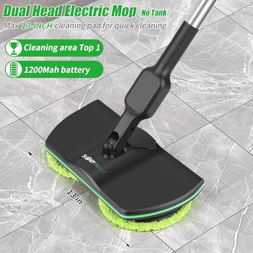 Battery Cordless Electric Mop,13-Inch Max Cleaning Pad Electric Spin Mop, Laminate Floor Cleaner for Mopping, Automatic Spin Mops for Hardwood, Tile-No Water Tank - size: 51-inch handle