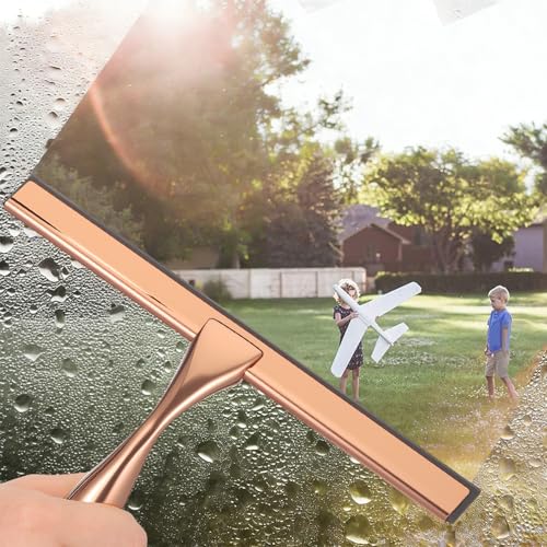 Stainless Steel Window Squeegee with Copper Silicone Handle, Shower Glass and Mirror Cleaning Tool, Household Bathroom and Car Cleaning Scraper