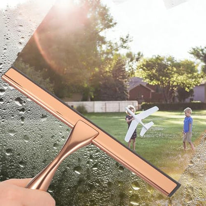 Stainless Steel Window Squeegee with Copper Silicone Handle, Shower Glass and Mirror Cleaning Tool, Household Bathroom and Car Cleaning Scraper