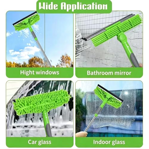 68'' Window Squeegee Cleaner Kit - 2-in-1 Rotatable Window Cleaning Tool with Extension Pole, Professional Streak-Free Squeegee with Bendable Head for Indoor/Outdoor Windows Car Glass (Green, 38.45FT) - color: Green