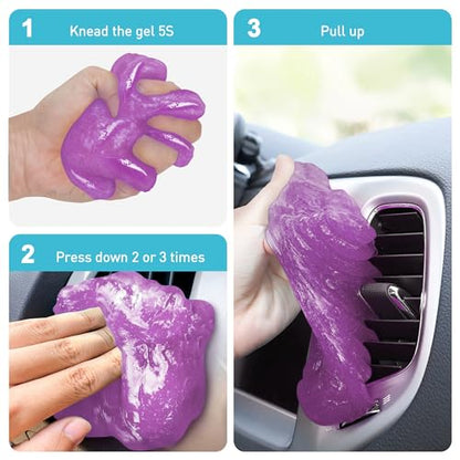 FiveJoy Car Cleaning Gel Kit - Universal Car Detailing Putty for Car Interior - Reusable Clean Goop Cleaner Supplies Auto Slime for Home, Office, Keyboard, Computer (Purple, 3Pack (16.8oz))
