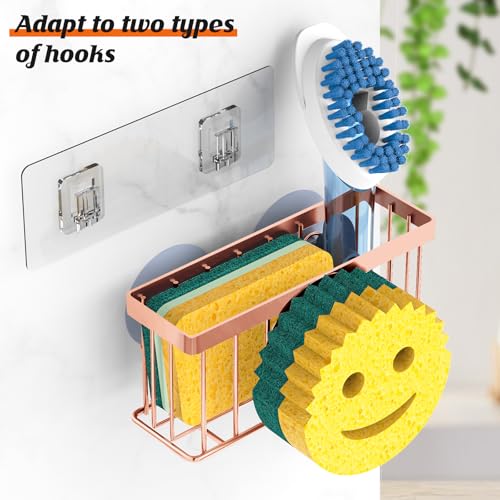 MURLONG Sponge Holder Smiley Face,Sink Caddy for Kitchen Sink,Sponge Holder with 2 PCS Suction Cups/1 PCS Adhesive Strips,Designed for Sponge,Soap,Dish Brush,Scrubber-Rose Gold - color: Rose Gold