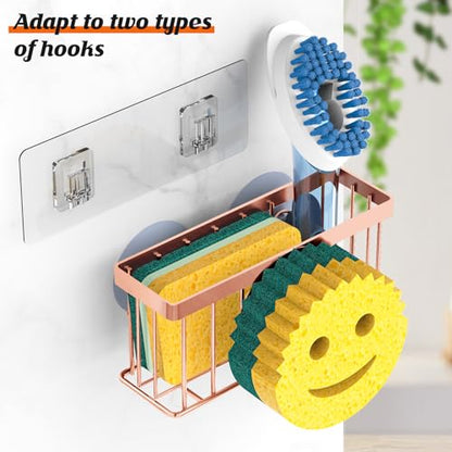 MURLONG Sponge Holder Smiley Face,Sink Caddy for Kitchen Sink,Sponge Holder with 2 PCS Suction Cups/1 PCS Adhesive Strips,Designed for Sponge,Soap,Dish Brush,Scrubber-Rose Gold - color: Rose Gold