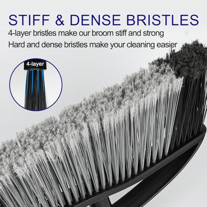 Heavy Duty Outdoor Broom - 15.7" Wide Broom with Long Adjustable Handle & Stiff Bristles for Patio, Garage, Yard, Garden (Black) - color: Black