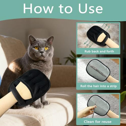 2-Pack Reusable Electrostatic Pet Hair Remover Gloves for Furniture, Carpets, Car Interiors & Auto Upholstery.