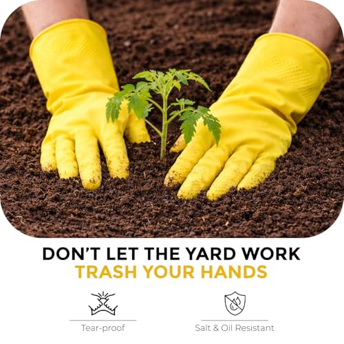LADWA Non-Slip Household Cleaning Reusable Dishwashing Gloves for Kitchen Gardening Flexible Long-lasting Waterproof Gloves - color: Yellow, size: Pack of 5
