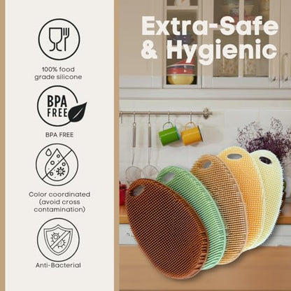 Silicone Dish Scrubber Set of 5 | Reusable Silicone Sponges for Dishes | BPA-Free Food Grade Kitchen Scrubbers | Non-Scratch for Dishes, Pots, Pans & Household Cleaning [Fall] - color: Fall