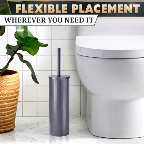 Graphite Metallic Stainless Steel Toilet Brush and Holder Set - Toilet Bowl Brush and Holder with Splash Cover, Sturdy Bristles, Corrosion & Scratch Resistant - Elegant Design, Effective Deep Cleaning - color: Graphite