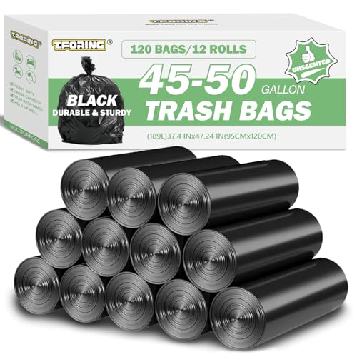 45-50 Gallon Trash Bags Unscented, 38'' x 47'', Black, 120 Count | Large 40+ Gal Garbage Bag,Plastic Can Liners,Fit 168 - 187 Liter Bins,Multipurpose for Home, Commercial Use,Yard Waste, Bulk - color: 45-50 Gallon | 120 Count