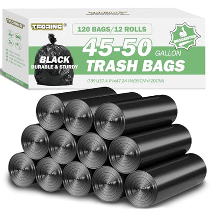 45-50 Gallon Trash Bags Unscented, 38'' x 47'', Black, 120 Count | Large 40+ Gal Garbage Bag,Plastic Can Liners,Fit 168 - 187 Liter Bins,Multipurpose for Home, Commercial Use,Yard Waste, Bulk - color: 45-50 Gallon | 120 Count