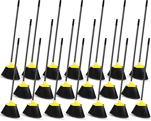 WILLBOND 20 Pcs Heavy Duty Broom Outdoor Indoor Commercial Angle Brooms Bulk for Courtyard Garage Lobby Mall Market Floor Home Kitchen Room Office Pet Hair Rubbish 54 Inch (Yellow) - color: Yellow