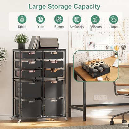 EasyPAG Rolling Storage Cart With 10 Drawers, Metal Craft Organizers And Storage Cart With Wood Tabletop, 30 Lbs Capacity Per Drawer For Home Office Classroom And Dorm, Black - size: 10 Drawers