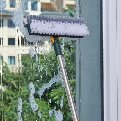 Grout Scrub Brush with 42" Long Handle Double-Sided Floor Scrub Brush V-Shape Grout Cleaner with Squeegee 180° Rotating for Tile Floors, Baseboards, Wall - color: Green