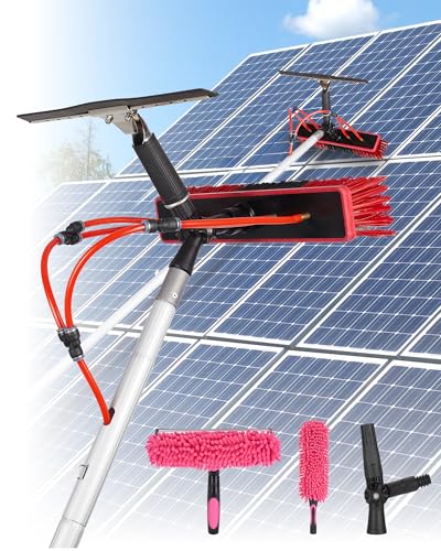35ft Solar Panel Cleaning Brush & Squeegee, 2 Dusting Brush, Lightweight & Extendable Poles, Water Fed Poles Kit for Roof Window Greenhouse - size: 35ft