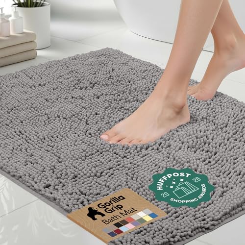 GORILLA GRIP Bath Rug Mat 44x26, Thick Soft Absorbent Chenille, Quick Dry Microfiber Mats, Rubber Backing Washable Shower Floor Rugs, Bathmat Runner, US Designed Bathroom Home Decor Accessories Grey - color: Grey, size: 44" X 26"