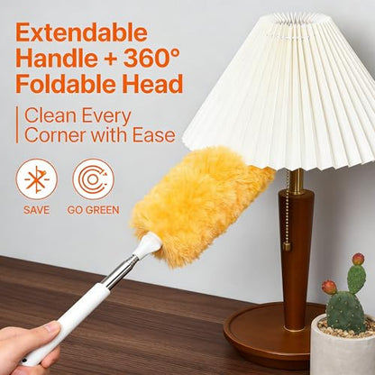 Extendable Duster 31.5 Inch Telescoping Pole with Reusable Washable Non-Woven Double-Sided Cleaning Head Orange for Ceiling Fans Blinds Vents High Ceilings Hard to Reach Places