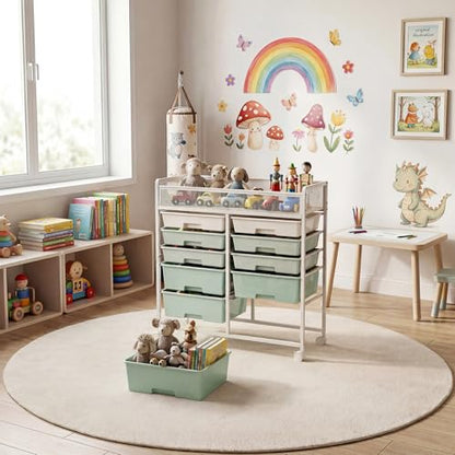 Craft Cart with Wheels, Stylish Rolling Craft Cart with 10 Drawers, Art Cart Organizer and Storage
