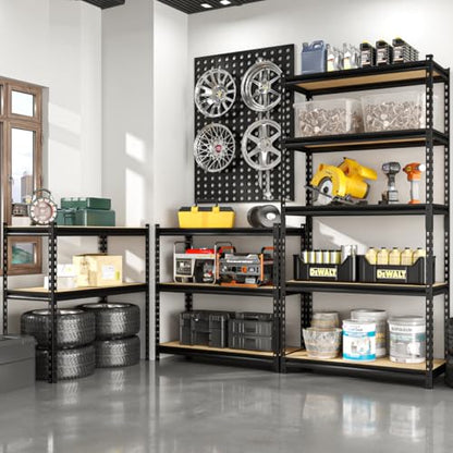 60" H x28 W x12 D: Father&I 5-Shelf-Storage-Rack Metal+Wood Garage/Kitchen Pantry Shelves Steel Utility Stand Shelving Unit Adjustable Heavy-Duty Shed Closet/Attic/Laundry Organizer, Black - size: 60*28*12 Wood-5T