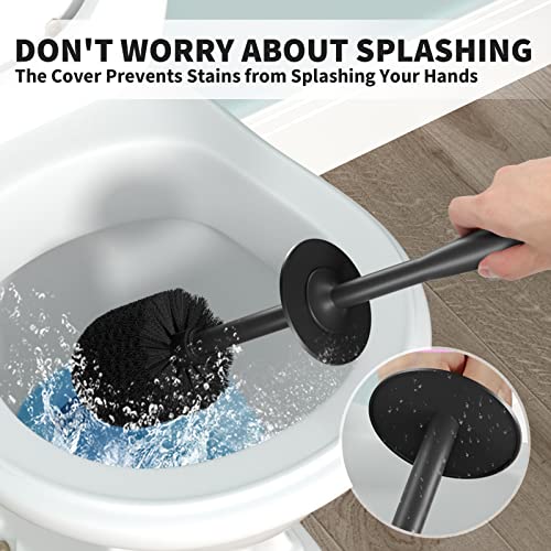 Toilet Brush, Toilet Bowl Brush with Extra Long Handle Durable Bristles Toilet Scrubber and Covered Holder for Toilet Brush Set for Bathroom Cleaning (Black, 1 Set) - color: Black