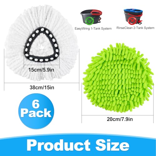 Mop Heads Replacements for Ocedar, Mop Replace Head for o Cedar Easywring 1 Tank, Spin Mop Replacement Head Include 3 Mop Refills Machine Washable Reusable Deep Cleaning and 3 Chenille Mop Pads