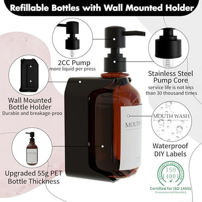 Shampoo and Conditioner Dispenser, Shower Soap Dispenser with 16 Waterproof Labels, Shampoo Dispenser for Shower Wall, Shower Dispenser 3 Chamber No Drill, 17oz, Amber - color: Amber