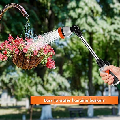 RESTMO Metal Watering Wand, Heavy Duty Garden Hose Wand with 180° Swivel Ratcheting Head, 16'' Hose Nozzle Sprayer with 7 Spray Patterns and Flow Control, for Water Hanging Baskets and Shrubs, Orange - color: Orange