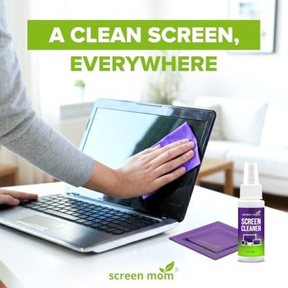 Screen Cleaner Spray and 2 Microfiber Cloths - 2oz Bottle by Screen Mom-Screen Cleaner Spray and Wipe for TV, Computer, Phone, iPad, Car Screen Cleaning Kit Electronic Cleaner Spray - size: 2oz