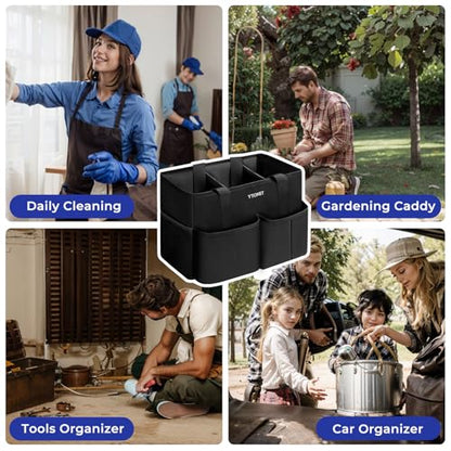 Ytonet Cleaning Caddy, Water Resistant Cleaning Supplies Organizer with Handle & Foldable Divider for Cleaners, Housekeeping Tote for Kitchen & Bathroom, Car Tool Caddy Organizer Bag, Black - size: Medium