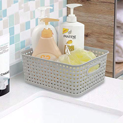 6-Pack Woven Plastic Storage Baskets, 10.03" x 7.55" x 4.09", Lightly Gray