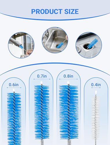 SARDVISA Drain Cleaning Brush, 66 Inch Double Ended Flexible Pipe Tube Cleaner with 3 Straw Brushes, Long Nylon Bristle Brush for Kitchen Sink, Bathroom, Shower Drain, and Pipe Buildup - size: mini clean brush