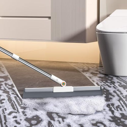 Squeegee Broom for Floor, 18" Heavy Duty Floor Squeegee with Rubber Scrubbing Teeth, 2-in-1 Magic Silicone Broom for Pet Hair, Dust, Water, Tile and Carpet, 61" Long Handle