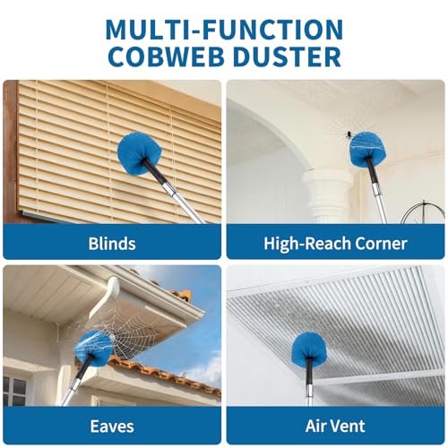 Cobweb Duster with Extension Pole, Dense Soft Bristles & Efficient Dust Removal, High Reach Cleaning 5-20FT Adjustable to 26FT, Indoor Outdoor for Ceilings/Corners/Fans