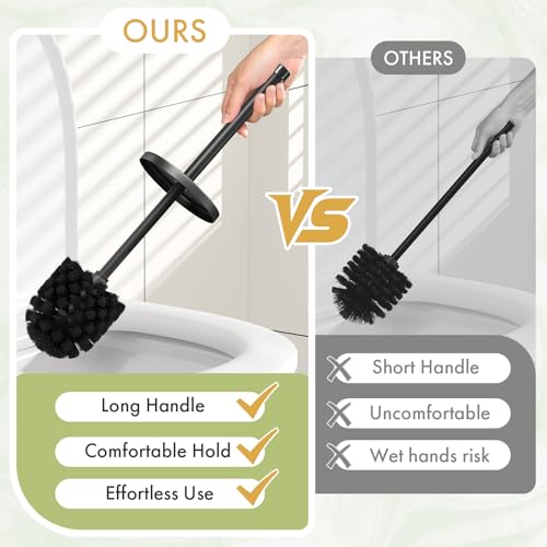 Toilet Bowl Brush and Holder Set 2 Pack with 4 Extra Brush Heads | Extra Long Handle with Splash Guard Cover, Tool-Free Installation, Bathroom Space-Saving, Cleaner Sets for Apartments, RV (Black) - color: Black