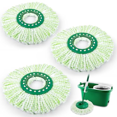 3 Pack Mop Head Replacement for Libman Tornado, Spin Mop Replacement Head ONLY Compatible with Libman, Easy to Replace, Machine Washable, Green and White (NOT for Old Version) - size: 3 Pack (Green)