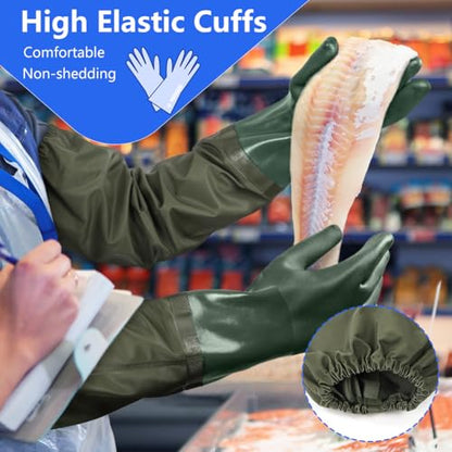 AUAUY 27" PVC Chemical Resistant Gloves, Rubber Gloves Heavy Duty, Waterproof Reusable Long Sleeve Glove for Cleaning - color: Green