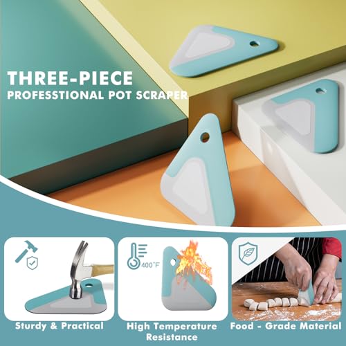 Food Scraper, 2-in-1 Pot and Pan Dish Scraper, Nylon and Silicone, Kitchen Scraper Tools for Cast Iron Skillets, Cookware, Dishes, Pans and Pots, Heat Resistant, Set of 3 - Blue - color: Blue