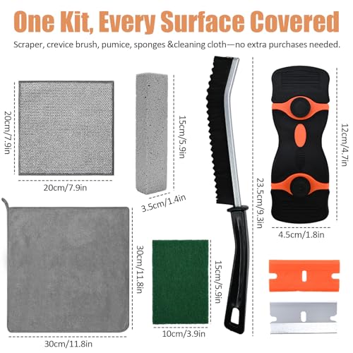 Heavy Duty Oven Cleaner Brush Set,Oven Cleaning Kits,Oven Cleaning Tools Accessories with Razor Blade Scraper,Crevice Cleaning Brush,Pumice Stone,Microfiber Cleaning Cloth,Scrub Sponges