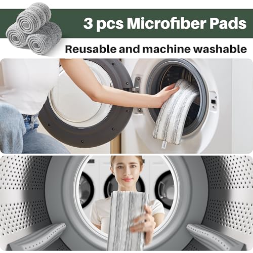 JOYMOOP Commercial Mop and Bucket Set, 17.7-inch Dust Mops for Floor Cleaning, Flat Mop Bucket with Wringer, Include 3 Reusable Microfiber Mop Pads - Forest Green - size: 17.7" Mop-head - 60" Mop+3 Mop Pads