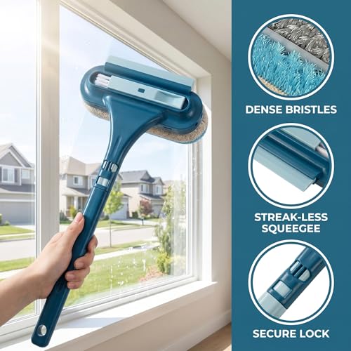 2-in-1 Multi-Purpose Cleaning Brush, Window Screen Cleaner Tool with Squeegee, Mesh Screen Cleaner, Cleaner Tool for Window, Door, Porch Screens (1PCS Blue) - color: 1pcs Blue
