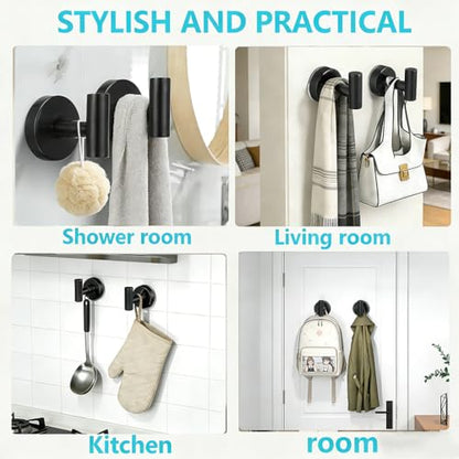 Black Suction Cup Hooks Towel Shower Home No Loofah Wall Drill So Storage Wash Cloth Strong Holder for Shower Bathroom Window Wreath, 4 Pack - color: Black