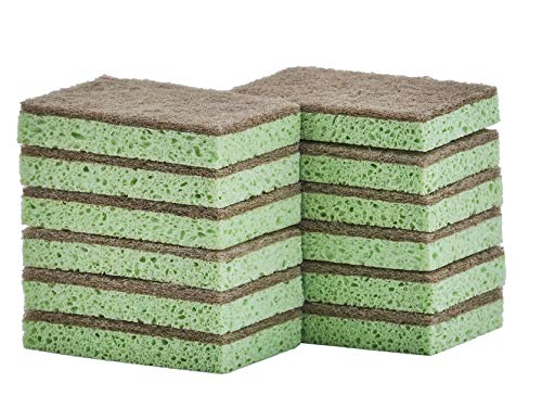Superio Non-Scratch Cellulose Sponge Scrub (12-Pack) Heavy Duty Kitchen Sponges Scrubbers with Scouring Pad (Green) - color: Natural, size: 12-pack