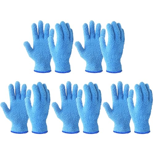 Evridwear Microfiber Dusting Gloves, Dusting Cleaning Glove for Plants, Blinds, Lamps and Small Hard to Reach Corners, 5 Pairs (Blue S/M) - color: Blue 5 Pairs, size: Small/Medium (Pack of 5)