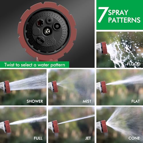 RESTMO Heavy Duty Hose Nozzle, Metal Garden Water Hose Sprayer with 7 Watering Patterns, Thumb Control, On Off Valve, High Pressure Nozzle Sprayer for Watering Plants, Car and Pet Washing, Red - color: Red