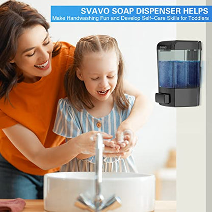 SVAVO Wall Mounted Soap Dispenser Kitchen Bathroom Manual Soap Dispenser Refillable Hand soap Dispenser for Liquid Contianers Shampoo Gel Chamber for Household Commerical 23.7oz (700ml) ABS - color: Black