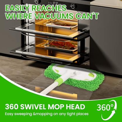 Reusable Microfiber Floor Mop System, Wet & Dry Sweeper Kit, Includes 1 Sweeper Handle, 3 Washable Chenille Mop Pads, Dry & Wet Use for Hardwood, Tile, and Laminate Floor, Green - color: Green