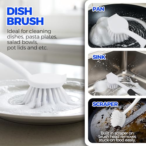 Holikme 6 Pack Dish Brush Set with Bottle Brush, Dish Scrub Brush, Pan Brush and 3 Straw Brushes, Deep Cleaning Handle Brush with Scraper Tip for Kitchen Sink Dishes Bottle Cup Pot and Pans (Black) - color: Black