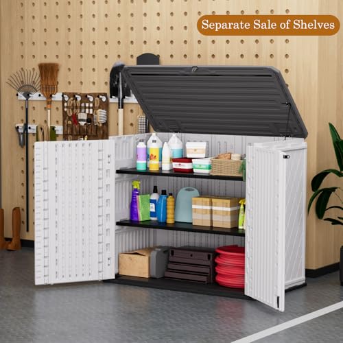 ZZM 4x3FT Heavy-Duty Outdoor Storage Shed | 34 Cu.Ft Waterproof Resin Cabinet with Double-Wall | UV-Resistant & Lockable for Garden Tools, Bikes, Patio Furniture (Wood Grain Texture) - color: White-34 cu ft