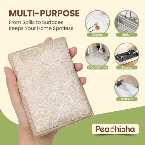 Bamboo Sponges for Dish Washing Reusable Dish Sponge Multi Use Kitchen Sponges Non-Scratch Reusable Cleaning Pads for Dishes, Pots and Pans, Pack of 5 - color: Brown,5 Pack